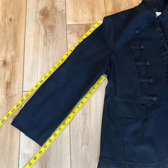 Chicos Military Ponte BlazerJacket Ruffle Trim Buttons Black  XL (Chicos 3) - Picture 6 of 14